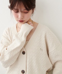 【WEB限定】アニマル刺繍入りケーブルゆるカーデ