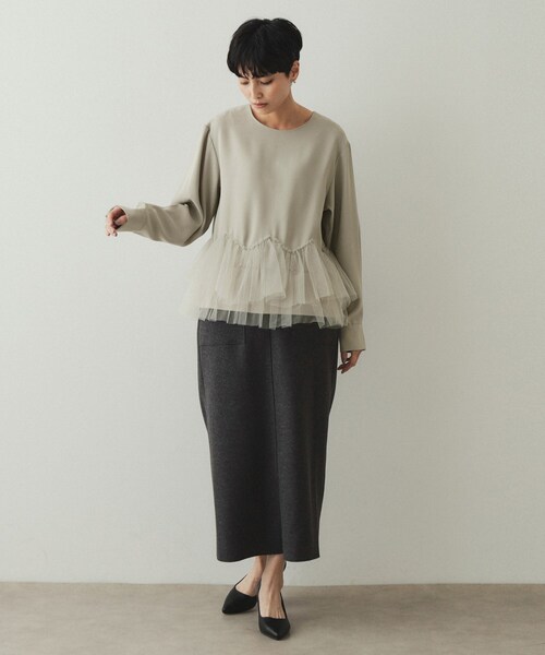 OPAQUE.CLIP（オペークドットクリップ）の「◆チュールドッキング ペプラムブラウス【洗濯機洗い可】（シャツ/ブラウス・レディース・ブラック/ナチュラル/ブルー・38/40/42）」の9枚目の写真