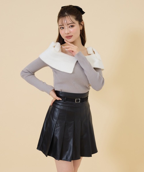 【セール】フェイクレザータックプリーツミニスカート（スカート）｜REDYAZEL（レディアゼル）