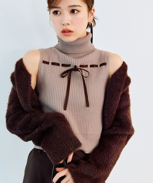 OLIVE des OLIVE（オリーブデオリーブ）の「【セットアイテム】リボンタートル×フェザーカーデセット（アンサンブル・レディース・ピンク/チャコールグレー/オフホワイト/ブラウン・FREE）」の19枚目の写真