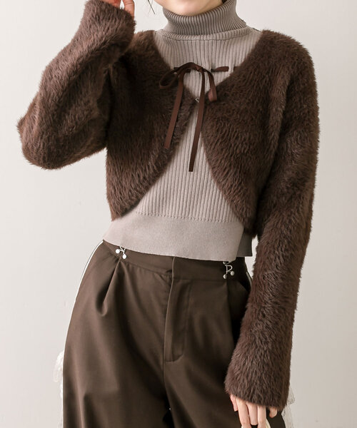 OLIVE des OLIVE（オリーブデオリーブ）の「【セットアイテム】リボンタートル×フェザーカーデセット（アンサンブル・レディース・ピンク/チャコールグレー/オフホワイト/ブラウン・FREE）」の21枚目の写真
