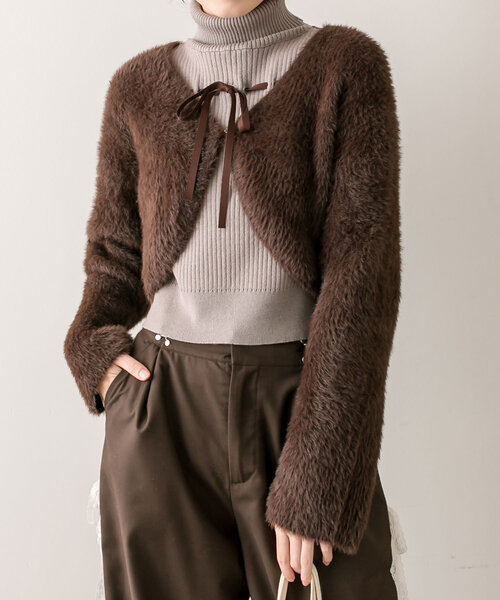 OLIVE des OLIVE（オリーブデオリーブ）の「【セットアイテム】リボンタートル×フェザーカーデセット（アンサンブル・レディース・ピンク/チャコールグレー/オフホワイト/ブラウン・FREE）」の22枚目の写真