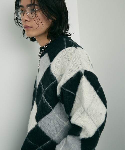 Shoowtime(ショウタイム)の「Mohair like jacquard argyle knit sweater / モヘアライクジャガードアーガイルニットセーター(ニット/セーター・メンズ・ブラック/ライトグリーン・LARGE/X-LARGE/MEDIUM)」の9枚目の写真