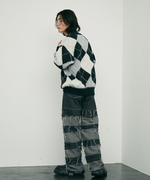 Shoowtime(ショウタイム)の「Mohair like jacquard argyle knit sweater / モヘアライクジャガードアーガイルニットセーター(ニット/セーター・メンズ・ブラック/ライトグリーン・LARGE/X-LARGE/MEDIUM)」の15枚目の写真