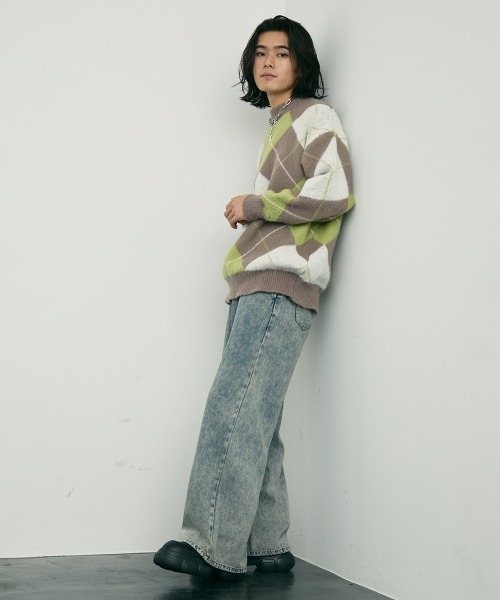 Shoowtime(ショウタイム)の「Mohair like jacquard argyle knit sweater / モヘアライクジャガードアーガイルニットセーター(ニット/セーター・メンズ・ブラック/ライトグリーン・LARGE/X-LARGE/MEDIUM)」の19枚目の写真