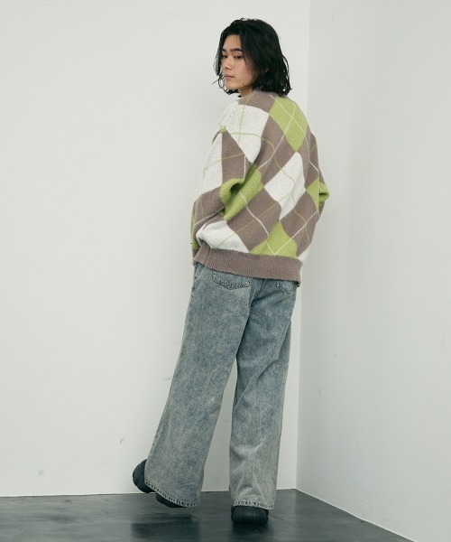 Shoowtime(ショウタイム)の「Mohair like jacquard argyle knit sweater / モヘアライクジャガードアーガイルニットセーター(ニット/セーター・メンズ・ブラック/ライトグリーン・LARGE/X-LARGE/MEDIUM)」の22枚目の写真