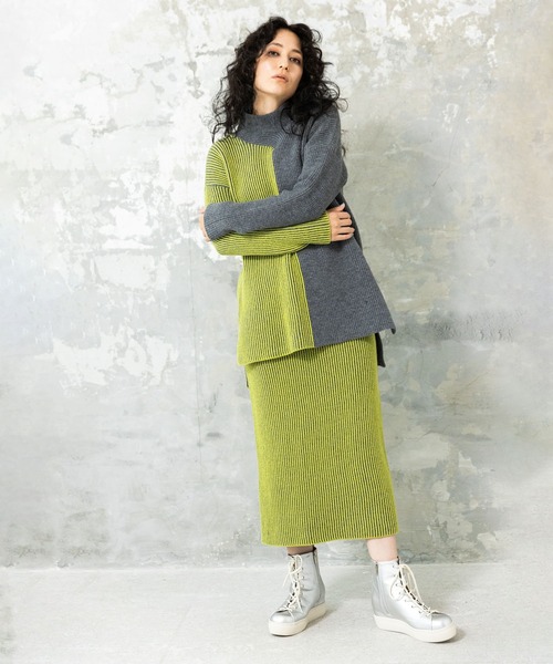 OSMOSIS（オズモーシス）の「畦ストライプニットスカート（スカート・レディース・ライトグレー/ダークグレー/ブラック・ONE SIZE）」の4枚目の写真