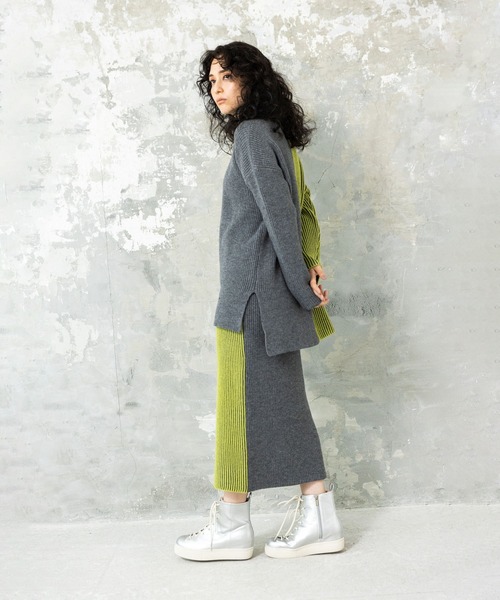 OSMOSIS（オズモーシス）の「畦ストライプニットスカート（スカート・レディース・ライトグレー/ダークグレー/ブラック・ONE SIZE）」の5枚目の写真