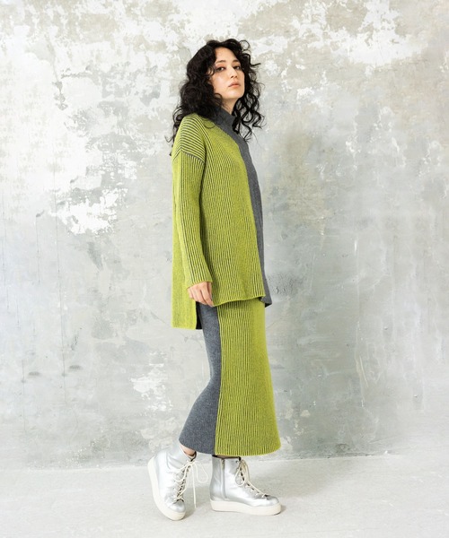 OSMOSIS（オズモーシス）の「畦ストライプニットスカート（スカート・レディース・ライトグレー/ダークグレー/ブラック・ONE SIZE）」の7枚目の写真