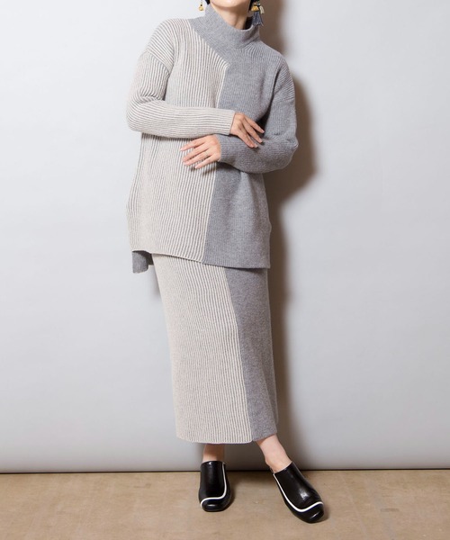 OSMOSIS（オズモーシス）の「畦ストライプニットスカート（スカート・レディース・ライトグレー/ダークグレー/ブラック・ONE SIZE）」の14枚目の写真