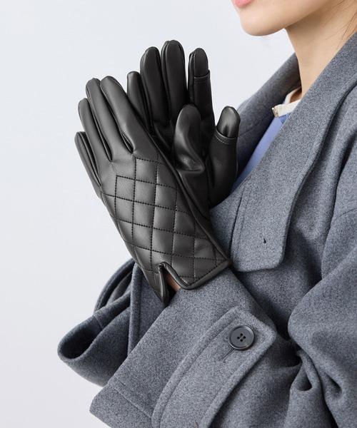 ROPE' PICNIC(ロペピクニック)の「シンセティックレザーキルティンググローブ(手袋・レディース・ベージュ系その他/ブラック・FREE)」の3枚目の写真