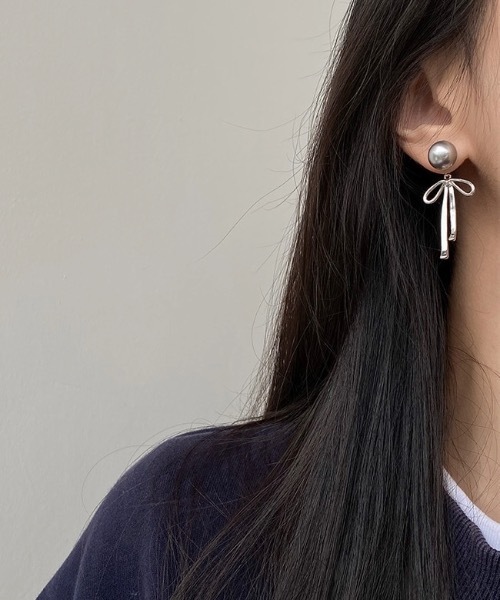 Burner（バーナー）の「【OKUOKU　0909】パール　リボンモチーフ　ピアス　両耳用　 oku-pierce-750856540550-9　Yy【RBTS】（ピアス（両耳用）・レディース・シルバー・FREE）」の5枚目の写真