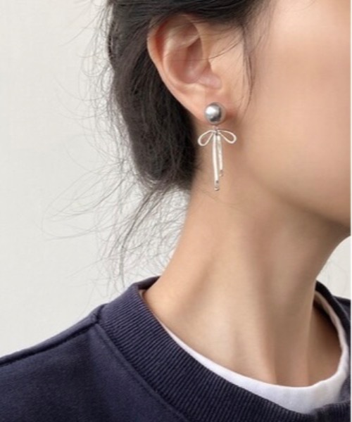Burner（バーナー）の「【OKUOKU　0909】パール　リボンモチーフ　ピアス　両耳用　 oku-pierce-750856540550-9　Yy【RBTS】（ピアス（両耳用）・レディース・シルバー・FREE）」の3枚目の写真