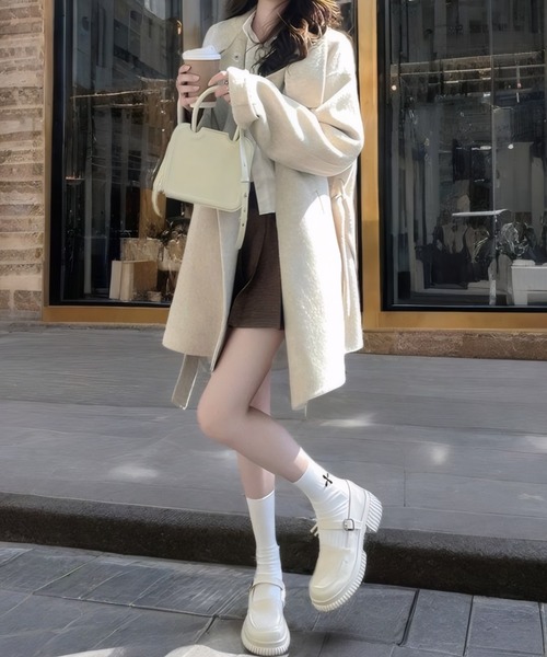 SHEENA(シーナ)の「フェイクウールスタンドカラーミドル丈コート(ステンカラーコート・レディース・オフホワイト・M)」の13枚目の写真