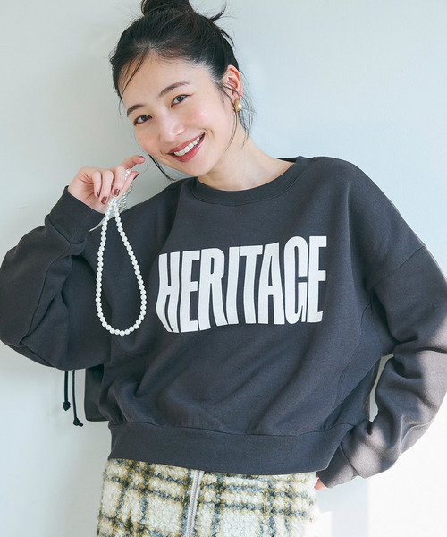 coca(coca)(コカ)の「ポリエステルコットン裏起毛フロッキークロップドスウェット(スウェット・レディース・グレー/アイボリー/オートミール/チャコール・M/L)」の2枚目の写真