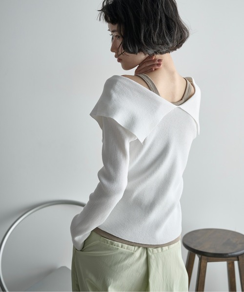 THE YOn（ザヨン）の「ビックカラーリブニットトップス（ニット/セーター・レディース・オフホワイト/グレー/ホワイト×ブラック/ブラック・FREE）」の22枚目の写真