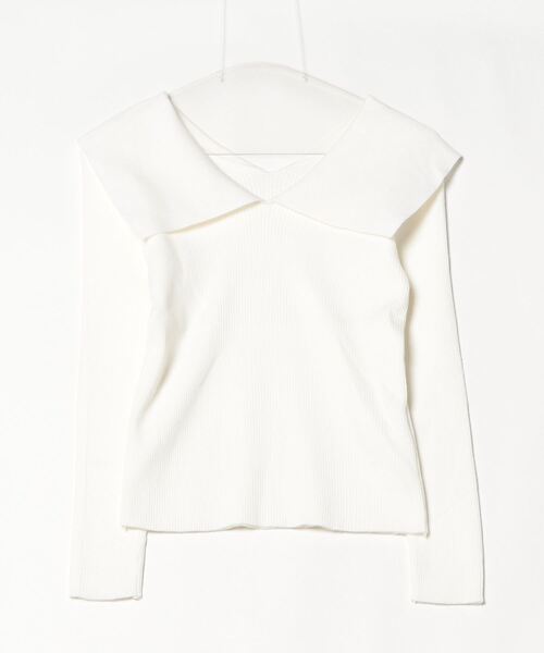 THE YOn（ザヨン）の「ビックカラーリブニットトップス（ニット/セーター・レディース・オフホワイト/グレー/ホワイト×ブラック/ブラック・FREE）」の5枚目の写真