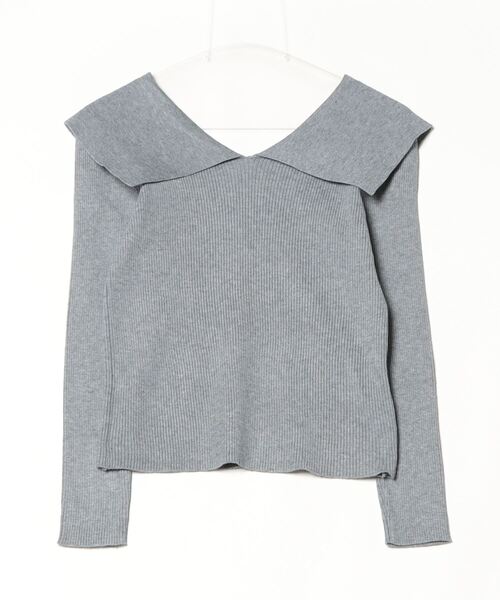 THE YOn（ザヨン）の「ビックカラーリブニットトップス（ニット/セーター・レディース・オフホワイト/グレー/ホワイト×ブラック/ブラック・FREE）」の7枚目の写真