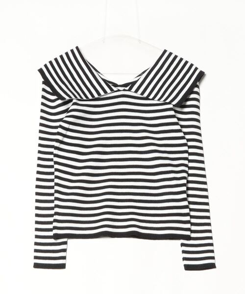 THE YOn（ザヨン）の「ビックカラーリブニットトップス（ニット/セーター・レディース・オフホワイト/グレー/ホワイト×ブラック/ブラック・FREE）」の9枚目の写真