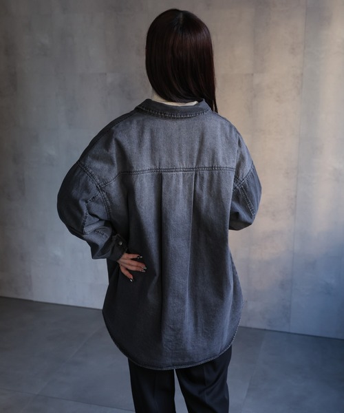 【セール】ヴィンテージライクデニムシャツ オーバーサイズ/ロゴ刺繍（Tシャツ/カットソー）｜ap retro（アプレトロ）