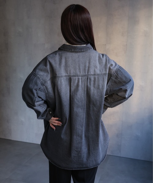 【セール】ヴィンテージライクデニムシャツ オーバーサイズ/ロゴ刺繍（Tシャツ/カットソー）｜ap retro（アプレトロ）