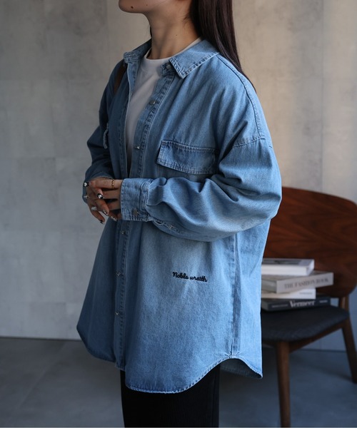 【セール】ヴィンテージライクデニムシャツ オーバーサイズ/ロゴ刺繍（Tシャツ/カットソー）｜ap retro（アプレトロ）