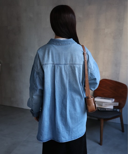 【セール】ヴィンテージライクデニムシャツ オーバーサイズ/ロゴ刺繍（Tシャツ/カットソー）｜ap retro（アプレトロ）