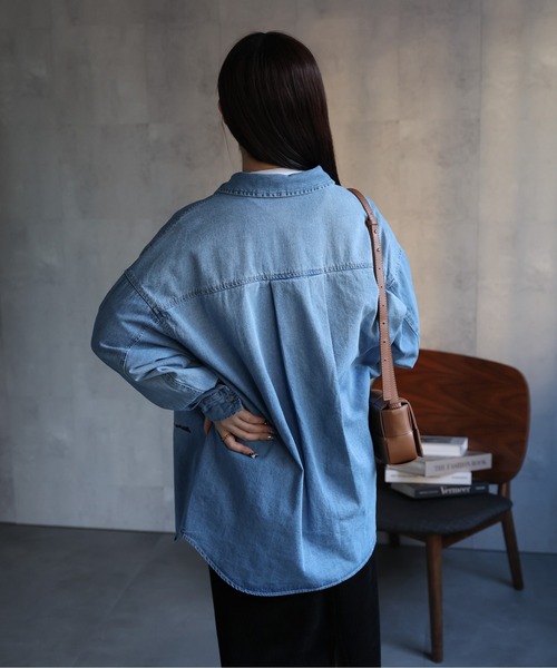 【セール】ヴィンテージライクデニムシャツ オーバーサイズ/ロゴ刺繍（Tシャツ/カットソー）｜ap retro（アプレトロ）