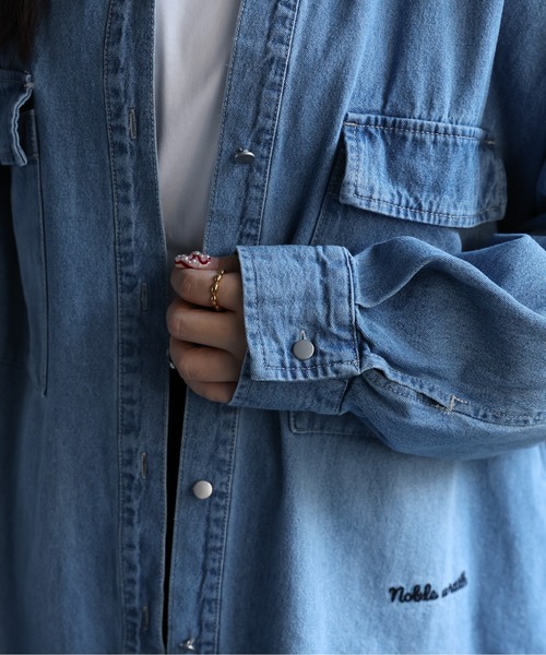 【セール】ヴィンテージライクデニムシャツ オーバーサイズ/ロゴ刺繍（Tシャツ/カットソー）｜ap retro（アプレトロ）