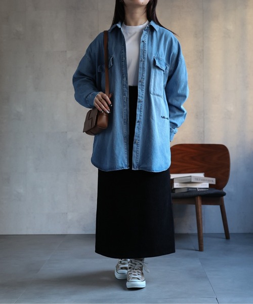 【セール】ヴィンテージライクデニムシャツ オーバーサイズ/ロゴ刺繍（Tシャツ/カットソー）｜ap retro（アプレトロ）