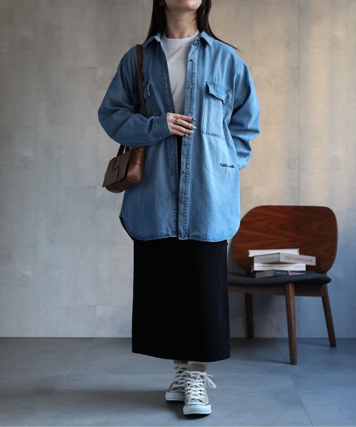 【セール】ヴィンテージライクデニムシャツ オーバーサイズ/ロゴ刺繍（Tシャツ/カットソー）｜ap retro（アプレトロ）