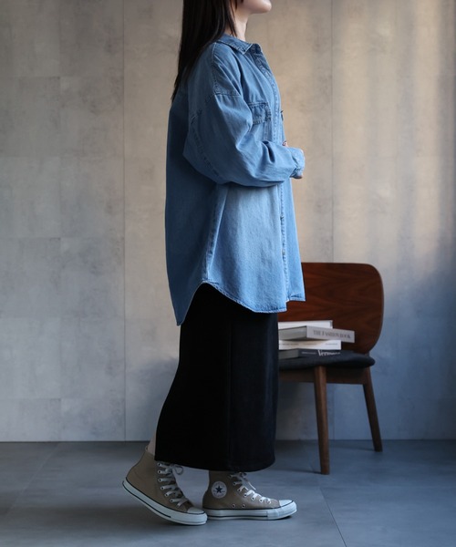 【セール】ヴィンテージライクデニムシャツ オーバーサイズ/ロゴ刺繍（Tシャツ/カットソー）｜ap retro（アプレトロ）