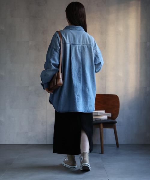 【セール】ヴィンテージライクデニムシャツ オーバーサイズ/ロゴ刺繍（Tシャツ/カットソー）｜ap retro（アプレトロ）