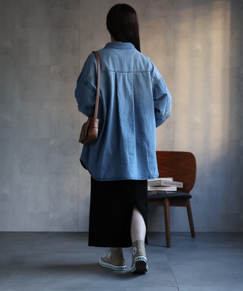 【セール】ヴィンテージライクデニムシャツ オーバーサイズ/ロゴ刺繍（Tシャツ/カットソー）｜ap retro（アプレトロ）