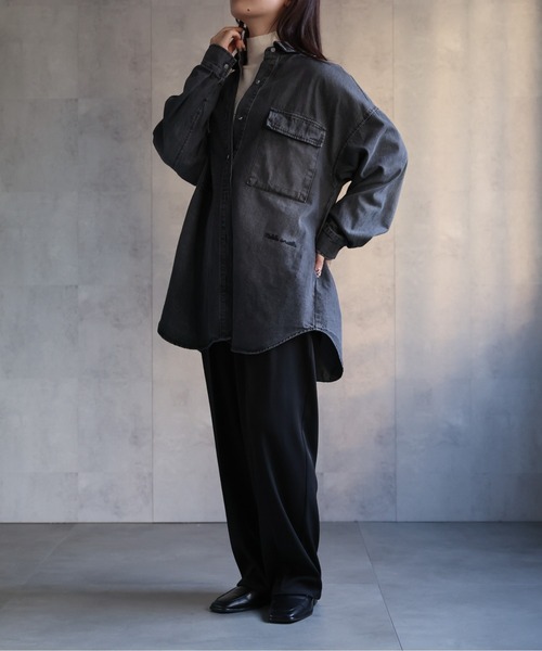 【セール】ヴィンテージライクデニムシャツ オーバーサイズ/ロゴ刺繍（Tシャツ/カットソー）｜ap retro（アプレトロ）