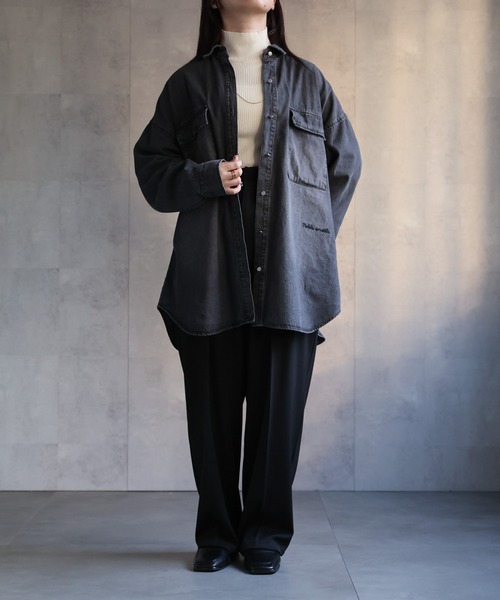 【セール】ヴィンテージライクデニムシャツ オーバーサイズ/ロゴ刺繍（Tシャツ/カットソー）｜ap retro（アプレトロ）