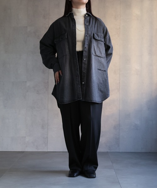 【セール】ヴィンテージライクデニムシャツ オーバーサイズ/ロゴ刺繍（Tシャツ/カットソー）｜ap retro（アプレトロ）