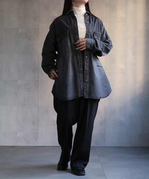 【セール】ヴィンテージライクデニムシャツ オーバーサイズ/ロゴ刺繍（Tシャツ/カットソー）｜ap retro（アプレトロ）