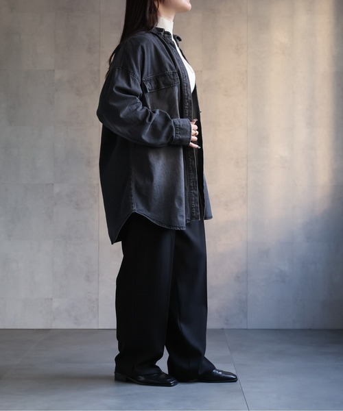 【セール】ヴィンテージライクデニムシャツ オーバーサイズ/ロゴ刺繍（Tシャツ/カットソー）｜ap retro（アプレトロ）