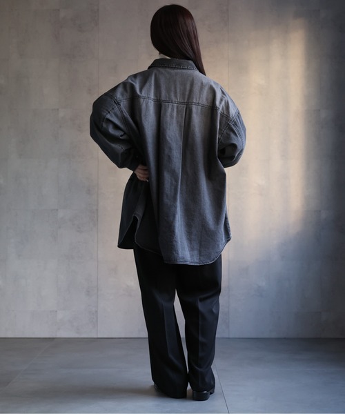 【セール】ヴィンテージライクデニムシャツ オーバーサイズ/ロゴ刺繍（Tシャツ/カットソー）｜ap retro（アプレトロ）