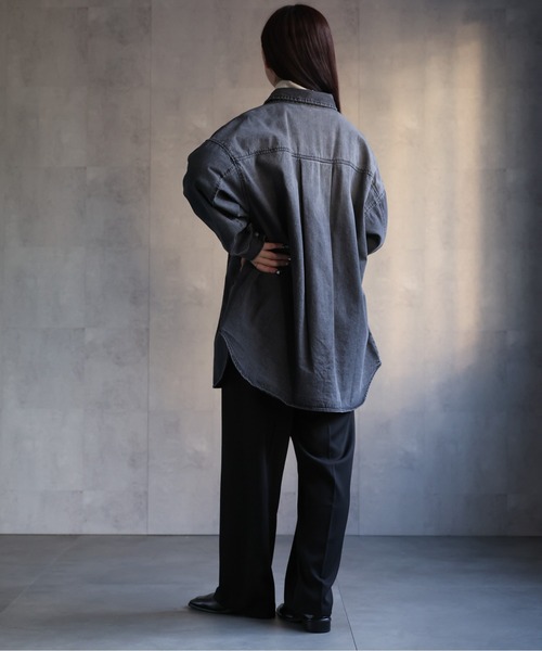 【セール】ヴィンテージライクデニムシャツ オーバーサイズ/ロゴ刺繍（Tシャツ/カットソー）｜ap retro（アプレトロ）