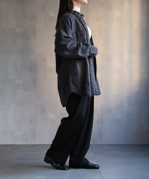 【セール】ヴィンテージライクデニムシャツ オーバーサイズ/ロゴ刺繍（Tシャツ/カットソー）｜ap retro（アプレトロ）