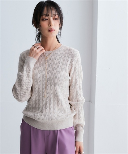 nissen(ニッセン)の「ムースタッチニット柄編みクルーネックトップス<大きいサイズ有>(ニット/セーター・レディース・杢グレー/オフホワイト/ブラック/ロイヤルブルー/ベージュ系/ピンク・LL/L/M/S/3L)」の7枚目の写真