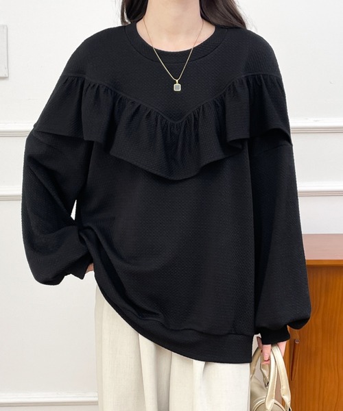 ABITOKYO（アビトーキョー）の「ボリュウームスリーブフリルジャガードプルオーバー（Tシャツ/カットソー・レディース・ベージュ/ブラック/グリーン・M/L/XL）」の10枚目の写真