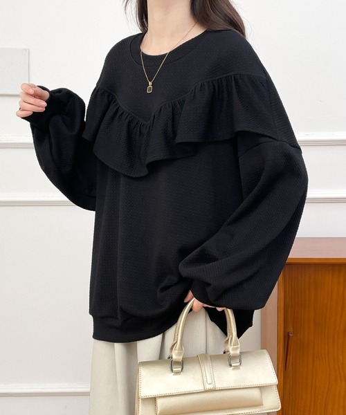 ABITOKYO（アビトーキョー）の「ボリュウームスリーブフリルジャガードプルオーバー（Tシャツ/カットソー・レディース・ベージュ/ブラック/グリーン・M/L/XL）」の9枚目の写真