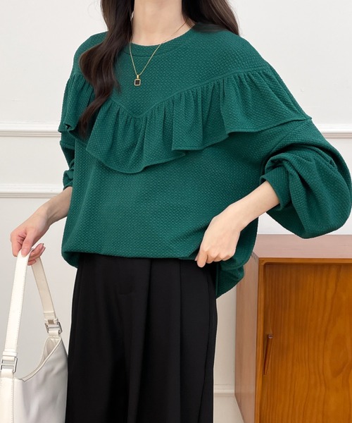 ABITOKYO（アビトーキョー）の「ボリュウームスリーブフリルジャガードプルオーバー（Tシャツ/カットソー・レディース・ベージュ/ブラック/グリーン・M/L/XL）」の20枚目の写真
