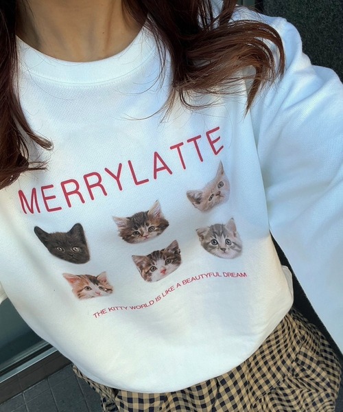 merrylatte(メリーラテ)の「【軽量】子猫プリントトレーナー スウェット(スウェット・レディース・ホワイト・LARGE/SMALL)」の5枚目の写真