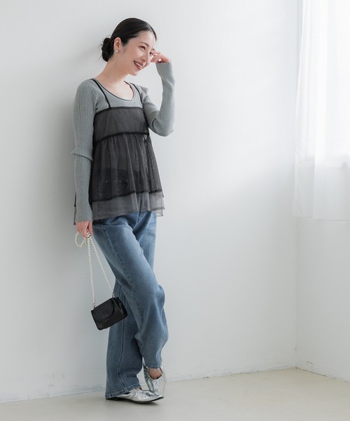 coca（coca）（コカ）の「ラメチュールキャミソール（キャミソール・レディース・チャコール/アイボリー・ONE SIZE）」の12枚目の写真