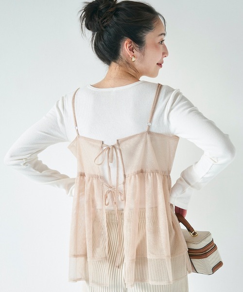 coca（coca）（コカ）の「ラメチュールキャミソール（キャミソール・レディース・チャコール/アイボリー・ONE SIZE）」の4枚目の写真