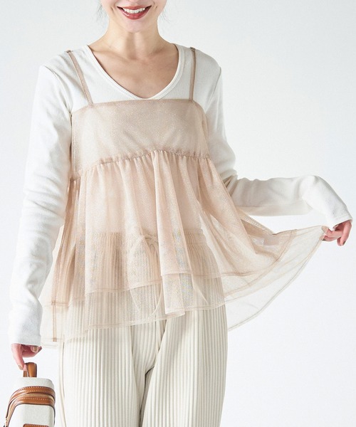 coca（coca）（コカ）の「ラメチュールキャミソール（キャミソール・レディース・チャコール/アイボリー・ONE SIZE）」の5枚目の写真